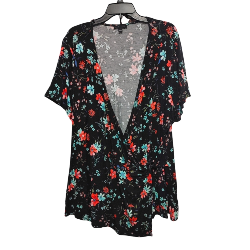 Lane Bryant Black Floral Short Sleeve Wrap Top Women's Plus Size 22/24 3X